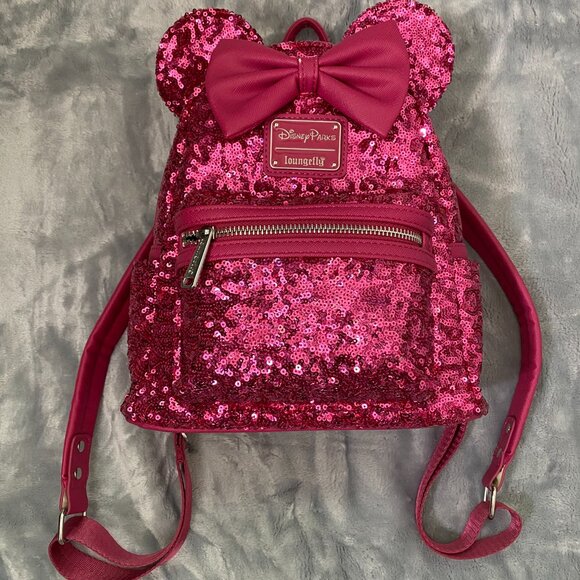 Loungefly Disney Parks Hot Pink Sequin Mini Backpack - Discontinued, Pre-Loved - Picture 10 of 14